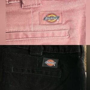 (2) Dickies Pink AND Black corduroy pants. High Rise/Wide Leg zip front SZ 14R